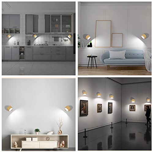 Image of Deyagoo LED Wall Sconce, Wall Mounted Lamp with Rechargeable Battery Operated USB Port 3 Color Temperature & 3 Brightness Level 360Rotate Magnetic Ball, Cordless Light for Reading Bedside-Wood