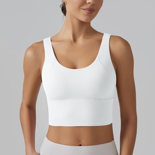 Image of ABOCIW Longline Sports Bra for Women V Back Wireless Padded Medium Support Yoga Bra Workout Crop Tank Tops