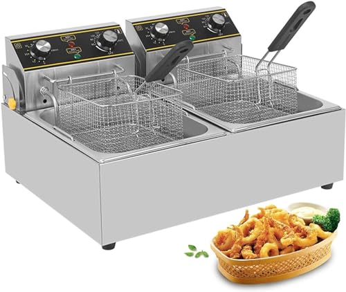 Kommerzielle Fritteuse, 10 l/10,5 QT elektrische Fritteuse mit Frittierkorb und Deckel, 2500 W kommerzielle Ölfritteusen aus Edelstahl für die Arbeitsplatte mit Temperaturregelung und Timer für das