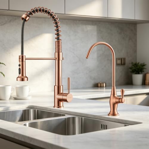 Image of Sink Drinking Water Faucet, Sink Water Filter System, Suitable for Most Reverse Osmosis or Water Filtration Systems, Stainless Steel Reverse Osmosis Faucet for Kitchen Bar, Red Copper