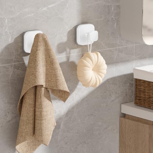 Image of BKV Suction Cup Hooks for Shower,Heavy Duty Shower Hooks for Bathroom Wall,Glass Windows,Smooth Doors to Hang Towels,Robes,Coat,Reusable Suction Cup Wreath Hanger for Christmas Wreaths-White(2 Pack)