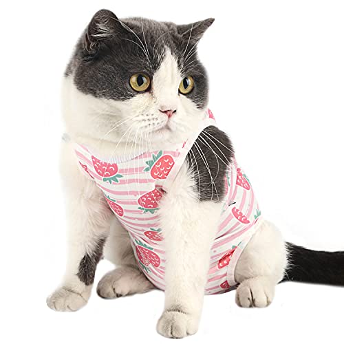Etdane Cat Surgical Recovery Suit Pet Surgery Onesies Long Sleeve Shirt Small Dog Vest For Female Male Doggy Pink Strawberry/M #TOP9