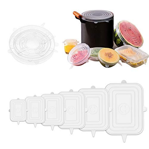 BILLKAQ Silicone Stretch Lids, 12 Pack Various Sizes Silicone Lids Covers for All