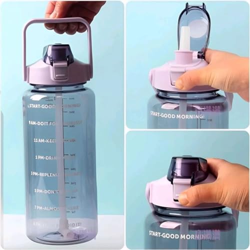 Image of 4Mura 2 L Capacity Belt Straw Transparent Motivational Water Bottles|Time Marker Leak Proof&Break-Proof|Best Usage For Office /School /Gym /Travel Bottle|Bpa-Free Fitness Sports Bottle (PURPLE)