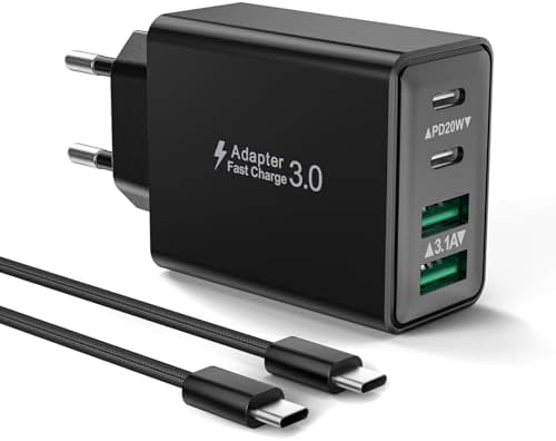 USB C Ladegerät mit USB C Kabel 2M für iPhone 17 16 15 Pro Max Plus, iPad, Handys, 40W 4-Ports Schnellladegerät SteckerMehrfach USBC Fast Charger Netzteil PD 3.0 Power Adapter Lade