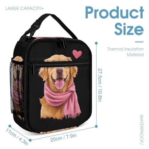 Warm Golden Retriever Dog with A Scarf Backpack Shoulder Bags Lunch Bag Pencil Case Box 3 Set Daypack Cute4