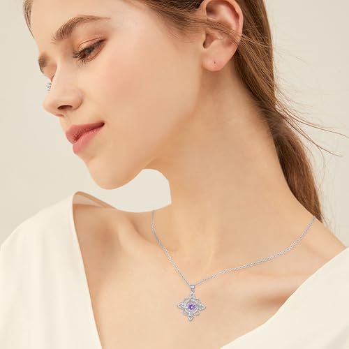 925 Sterling Silver Celtic Knot Necklaces for Women Purple Cubic Zirconia Witches Knot Birthstone Necklace Wicca Irish Jewelry Nudo de Bruja Birthday Gifts for Wife Girlfriend Mom4