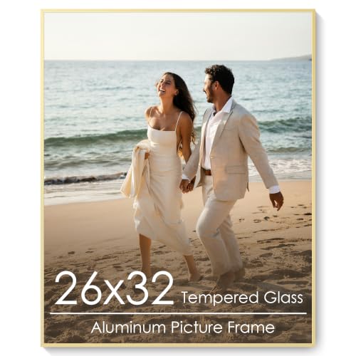 26x32 Metal Picture Frame, Aluminum Poster Frame with Real Glass, Gold