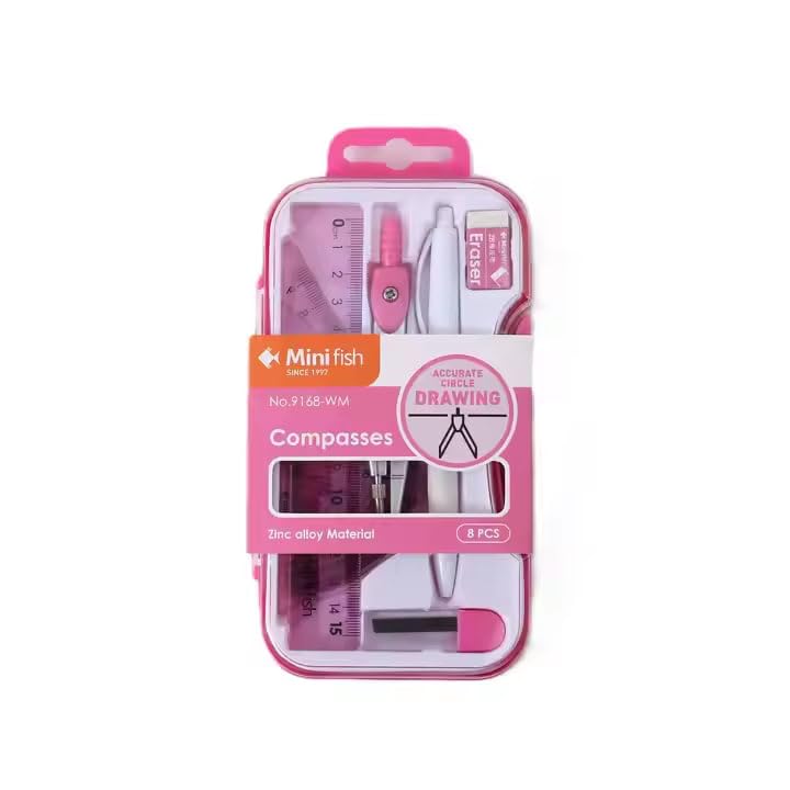 Image of Geometry Set, 8-in-1 Math Kit Drafting Tools Include Study Compass, Graphic Compass, Protractor, Pencil, Eraser, Triangle, Set Square, 15cm /6 inch Ruler, Storage Box