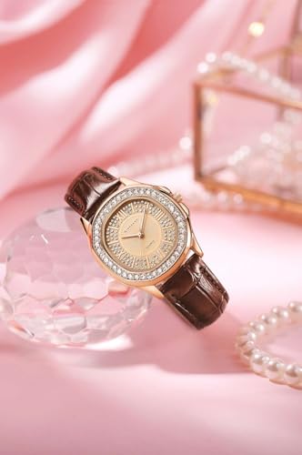 Image of Giordano Luxury Analog Watch for Women with Crystal-Studded Bezel & Leather Strap - Octagonal Case, Elegant Quartz Wristwatch