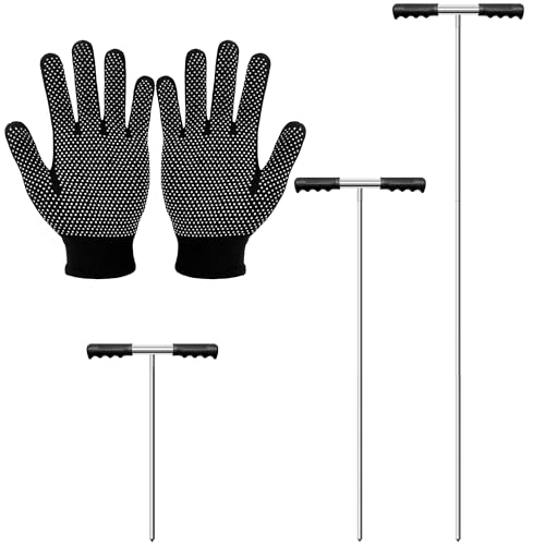 Soil Probe Rod with Gloves Coldairsoap 32-48 Stainless Steel Tank Probe Rod Adjustable Ground Rod Tool with Heavy Duty T-Handle for Locating Tank Underground Pipe Gravel Rodent Runs