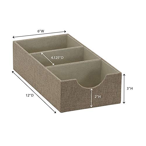 Image of Household Essentials Brown 722-1 Deep 3 Section Drawer Organizer Box for Storage | 12 in x 6.13 in x 3.13