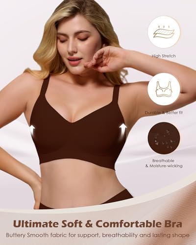 Image of As Fairy Womens Soft Comfortable No Underwire Bras V Neck Seamless Push Up Bralettes Full Coverage Tshirt Brassiere