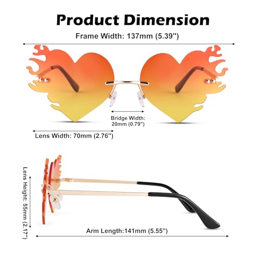 Fire Flame Sunglasses for Women - Heart Shaped Rave Prom Sun Glasses Women - Halloween Festival Shades4