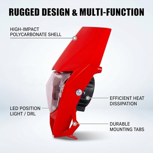Image of AnXin Dirt Bike LED Headlight,Motorcycle Headlights Kit Universal for CRF250R CRF250F CRF450R CRF250L CRF450L XR650L Most Dirt Pit Bike Supermoto Enduro Motocross Red