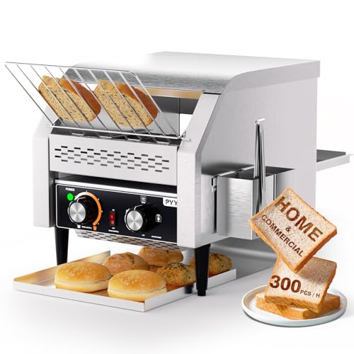 Image of PYY Commercial Conveyor Toaster - Electric Industrial Belt Toasters Oven, 300 Slices /Hour Heavy Duty, Stainless Steel for Bun Bagel Bread Waffle Restaurant Buffet