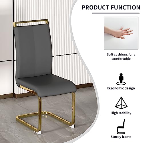 Image of Baysitone Modern Dining Chairs Set of 6, Side & Kitchen Chairs with Gold Frame, Faux Leather Padded Seat High Back, for Dining, Kitchen & Living Room - Dark Grey