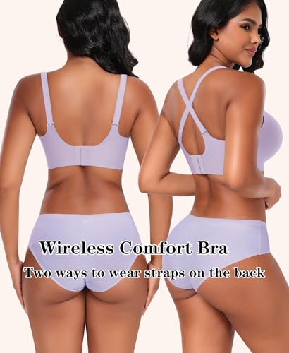 Image of DOCUMO Wireless Bras for Women No Underwire Seamless Push Up Bras with Support and Lift, V Neck Bralette with Bra Extender