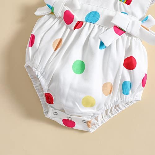 Baby Girl Rainbow Romper Summer Clothes Colorful Polka Dots Rompe Jumpsuit One Piece Bodysuit Outfit (White, 12-18 Months) #TOP6