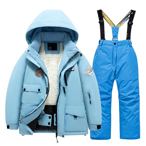 Generisch Children's Ski Suit Fleece Pocket Jacket and Trousers Winter Windbroek Snowboarding Unisex Kid Winter Warm Snowsuits, blue, 12-14 Years