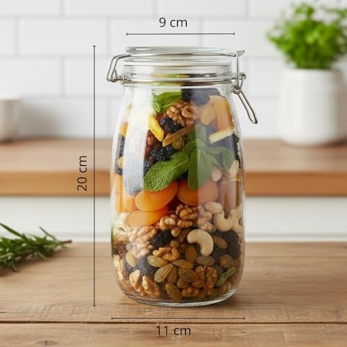 Image of ginoya brothers 1500 ml Round Glass Jars With Airtight Lid, Wide Mouth Storage Canister Jars For Masala, Spice, Food, Aachar, Sugar, Bean Storage (3)