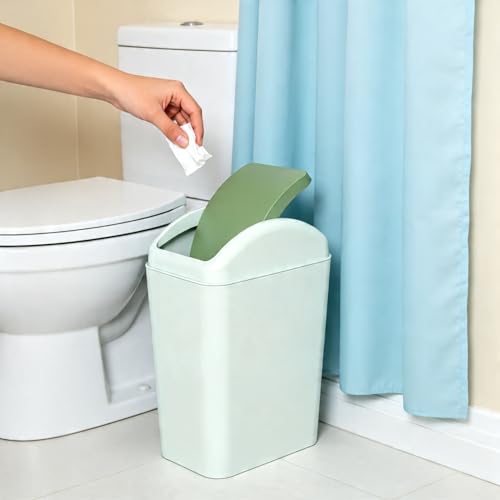 Image of 4.5 Gallon Plastic Swing Lid Trash Can, Slim Garbage Bin, Green | Trash Bin with Lid, Waste Basket Swing Top