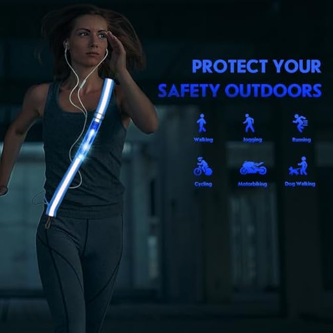 Simket Reflective Walking Gear, Rechargeable Led Reflective Sash, Adjustable Night Walking Safety Gear, High Visibility Safety Lights for Walking at Night for Men Women Jogging Running Biking