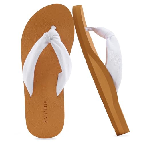 Evshine Womens Flip Flops Yoga Mat Thong Sandals White Khaki 8-8.5