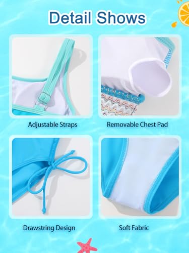 Image of Teen Girls Swimsuit Two-Piece Bikini Set Adjustable Shoulder Straps Bathing Suit Kid Athletic Swimwear with Chest Pad