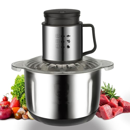 Hachoir à Aliments Électrique 1000W, Robot Culinaire 5L avec 6 Lames Inox à Deux Niveaux, 2 Vitesses, Moulin à Viande pour Cuisine, Viande, Légumes,...
