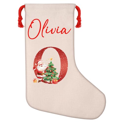Bslenjoy Medias de Navidad personalizadas con nombre inicial, monograma personalizado del alfabeto, medias de Navidad, adorno personalizado para chimenea, decoración navideña