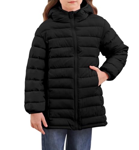 Enlifety 4-11T Girls Winter Coat Long Lightweight Hooded Puffer Jacket