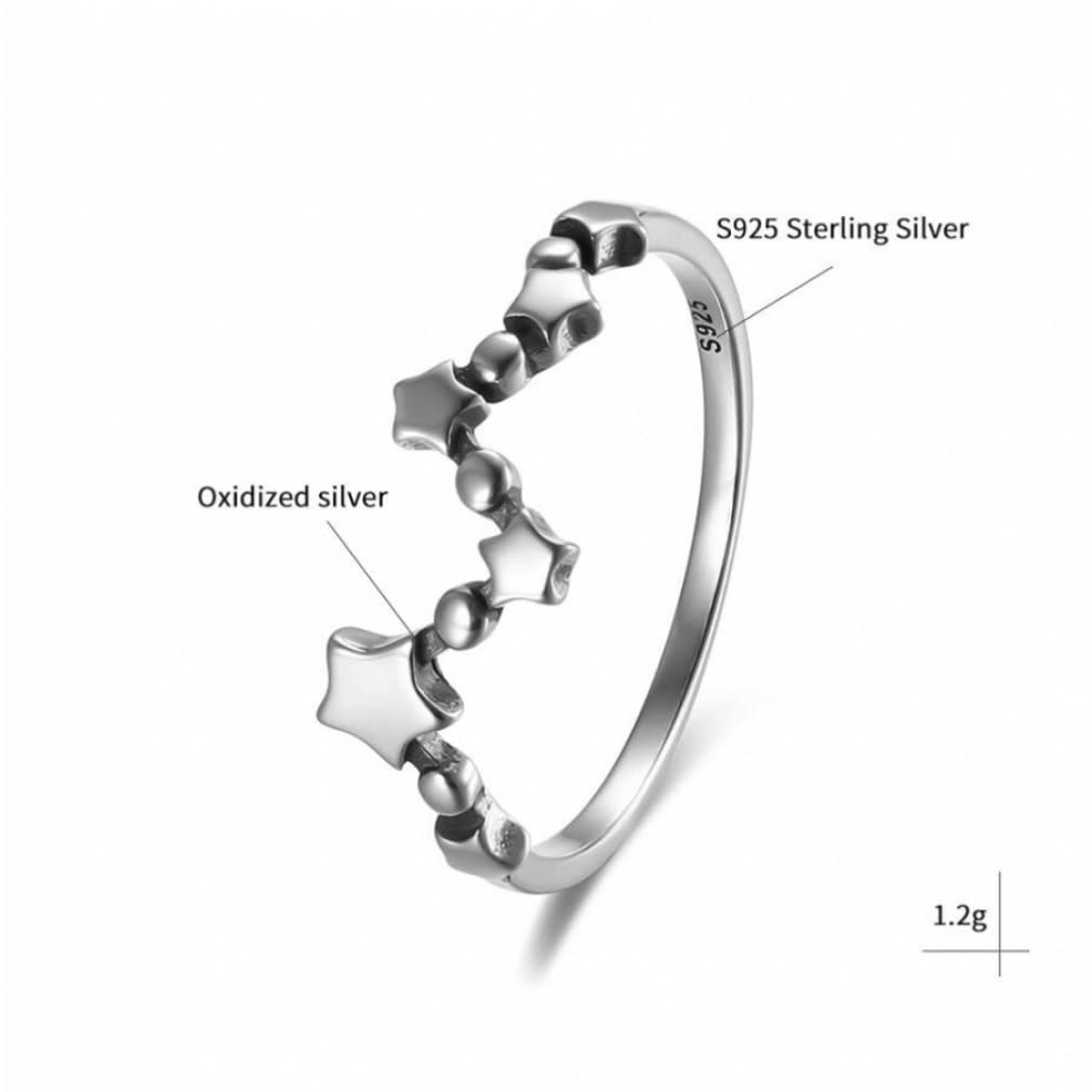 925 Sterling Silber Ring Stern Oxidierter Silber Fingerring Dünnes Geschenk für Frauen
