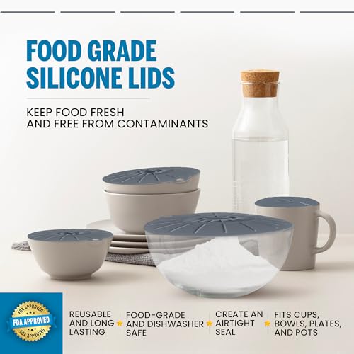 Image of Microwave Cover Silicone Lids - Set of 5: 6, 8, 10, 12 and 13.8 inches - Suction Covers for Pots, Pans, Bowls, Cups, Skillets - Splatter Protection - Easy Food Storage - BPA Free