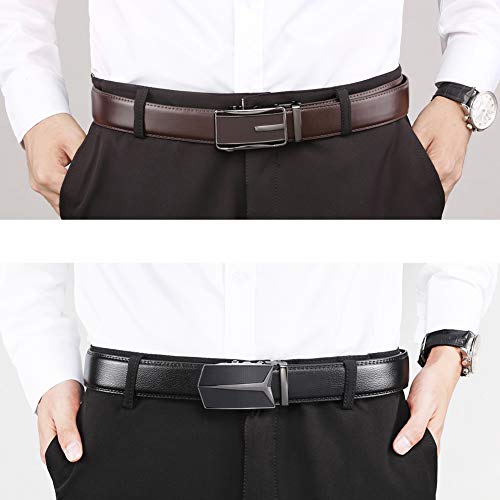 Founders & C Mens Belt 2 Pack,Leather Ratchet Click Belt Dress with Slide Buckle 1 3/8" in Gift Set Box- Size Adjustable4