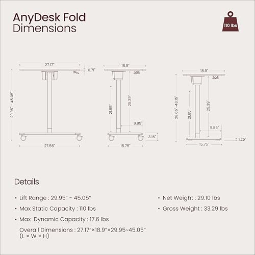 Image of TopJob ANYDESK FOLD Mobile Standing Desk, Portable with Lockable Wheels, Foldable Stand Desk, Rolling Computer Workstations, Used for Home, Couch Side Table, Bedside Table in Bed Room Kitchen