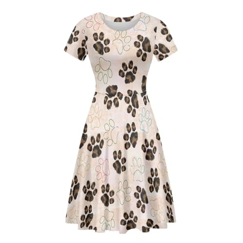 Image of HUGS IDEA Womens Puffy Swing Midi Dress Round Neck Short Sleeve Party A-Line Dresses
