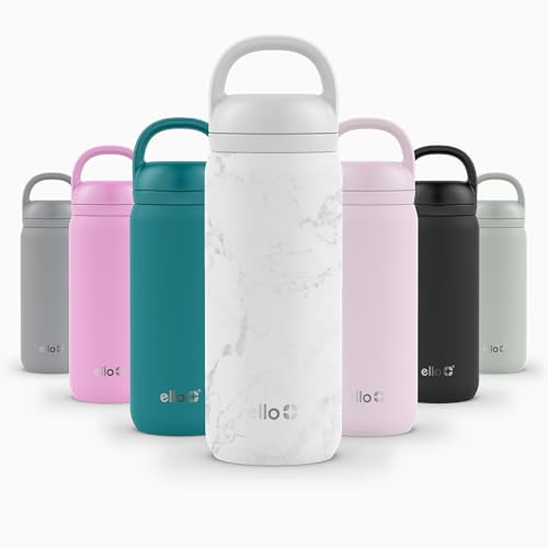 Image of Ello Cooper Twist 18oz Kids Stainless Steel Water Bottle with Chug Lid | Leak Proof Double Walled and Vacuum Insulated | Fits Car Cupholder | Built in Carry Loop | Dishwasher Safe | White Marble