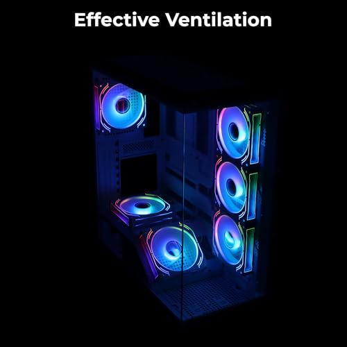 Image of Zebronics Premium Gaming Case, Mid-Tower, EATX, ATX, Upto 360mm AIO Support, 6 ARGB Fans with 2 Reverse Blade Fans, Type-C, USB 3.0, Vertical GPU, Magnetic Dust Filter (Xenocore, White)