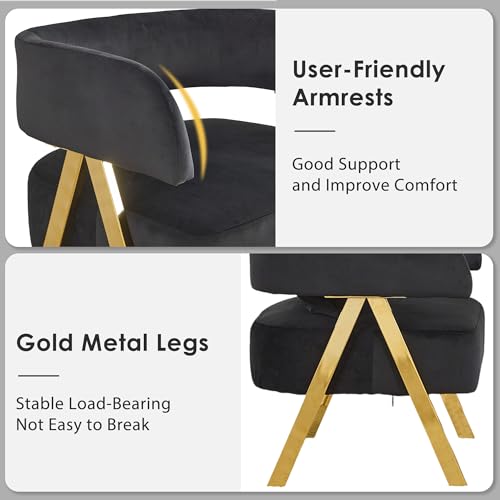 Image of Modern Black Gold Velvet Accent Chairs Set 2, Barrel Armchairs Living Room | STHOUYN Comfy Reading Chairs, Living Room and Bedroom Seating, Curved Barrel Design, Gold-Tone Legs, Wide Seat, Small Space