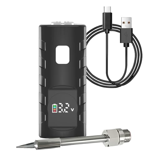 Mini Portable Solder Pen With Rechargeable Battery and Removable Threaded Soldering Iron Tip, Adjustable Voltage 2.8v-4.0v LED Display, Black