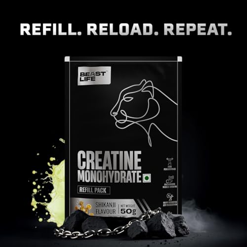 Image of BEASTLIFE Super Micronized Creatine Monohydrate Powder 50g Refill Pack | 13 Servings Shikanji Flavor | NABL Lab Tested | Premium Sports Nutrition for Strength & Performance
