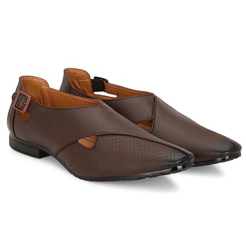 Image of Stylelure Ethnic Premium Leather Black Formal Peshawari Sandals|Summer|Trendy Slip-On Outdoors for Men (Black)