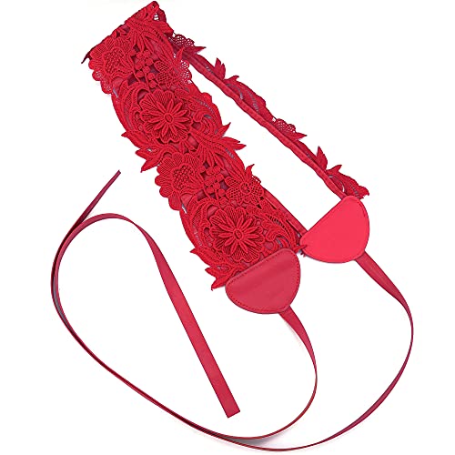 Ayliss Women\'s Lace Waist Belt Obi Bowknot Cinch Wide Belt Bow Tie Wrap Boho Corset Dress Waist Band Pu Leather (Red) - Thumbnail 6