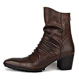 Dress Boot For Men Leather Chukka Designer Boots Casual Heel Shoes Zipper-up By OSSTONE JH-8709-2...