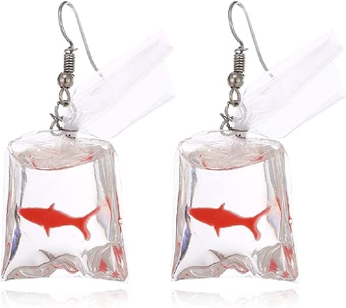 Funny Fish Earrings Unique Acrylic Resin Water Bag Shape Dangle Hook Earrings Gift for Girls Women
