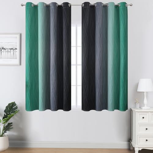 Image of Estelar Textiler Green and Black Ombre Blackout Curtains 54 Inch Length for Window, Room Darkening Thermal Insulated Energy Efficient Grommet Drapes for Bedroom,52x54 Inch,2 Panels