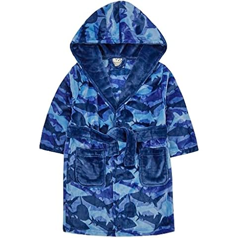 Childrens / Kids / Boys Winter Fleece Hooded Dressing Gown - Blue Shark Camo Design - 2-13 years (13 Years) Cover