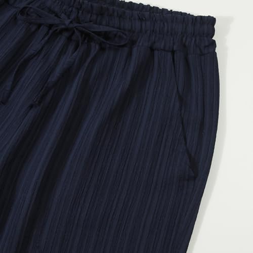 Shorts for Women Knee Length Linen Wide Leg High Waisted Beach Summer Pants Casual Mens Training Pants with2