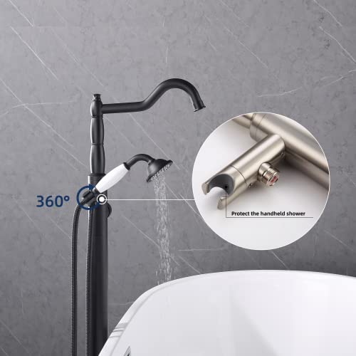 Seablueky Freestanding Bathtub Faucet Free Standing Tub Faucet Matte Black Tub Filler Stylish Brass Stand Alone Clawfoot Tub Faucet Tub Fillers Floor Mount Tub Filler With Rotate Handheld Shower #TOP1